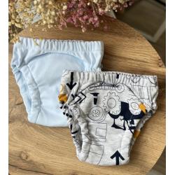 Набір з 2 шт тренувальних трусиків із 6 шарів мусліну  "Plamka",  блакитні та трактори